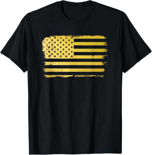 Gold Look American Flag T Shirt Usa