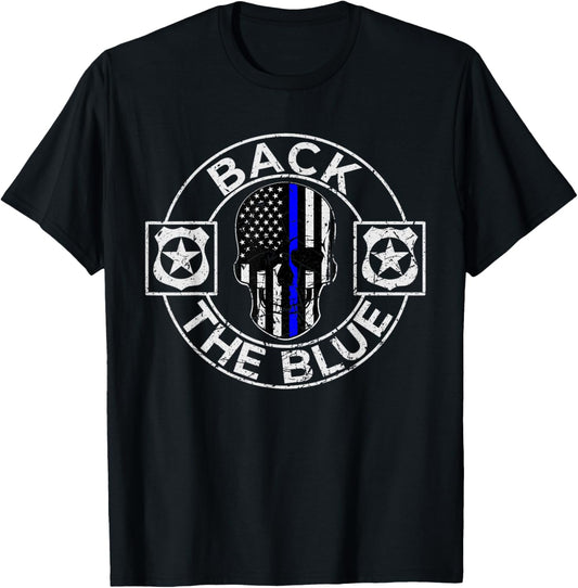 Back The Blue Thin Line Distressed American Flag Skull