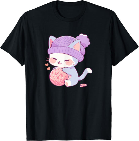 Cute Cat Kitten with a Yarn Kawaii Character