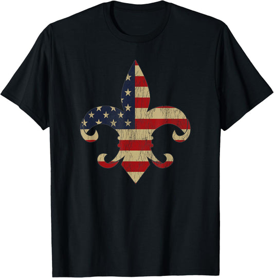 Fleur De Lis American Flag Distressed Vintage Look