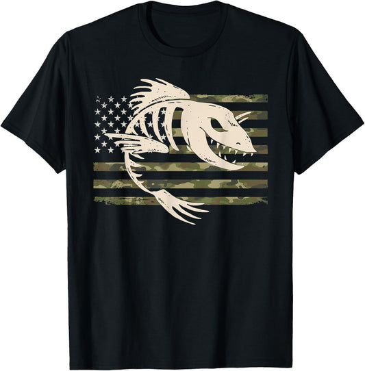 Fish Bones Skeleton Camo Us American Flag Camouflage Fishing