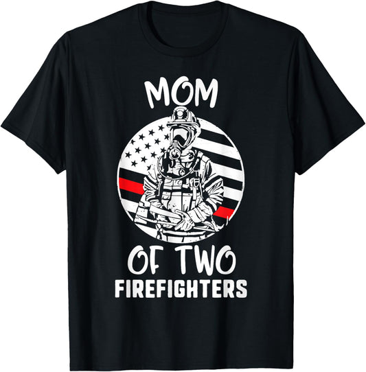 Happy Mothers Day Mom Of 2 Firefighters Usa Flag Proud Tee