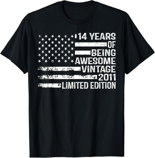 14 Years Old Birthday Vintage American Flag 14Th Birthday