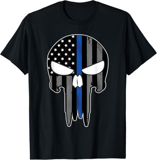 Support Police Thin Blue Line Skull And American Flag