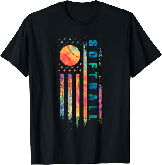 Tie Dye Softball Teen Girls Softball Player Usa Flag