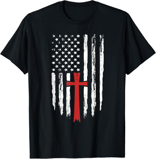 American Flag Christian Cross Religious America 4Th Of July