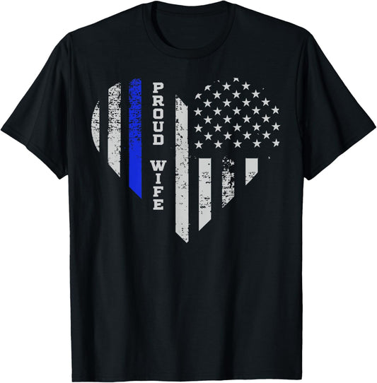 Thin Blue Line Heart T Shirt Wife Of Police Proud Usa