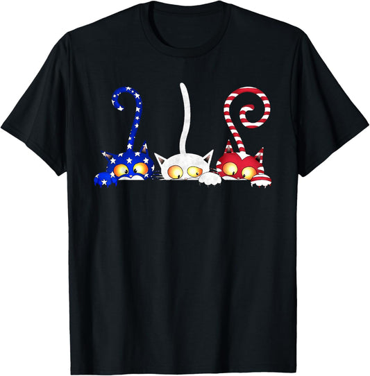 Cat 4Th Of July American Flag Red White Blue Women Kids