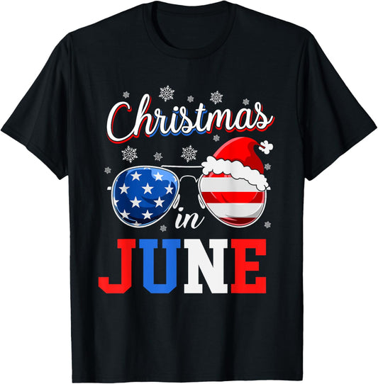 Christmas In June Sunglasses Santa American Flag Vacation