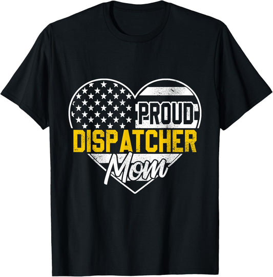 Proud 911 Dispatcher Mom American Flag Rescue Thin Gold Line