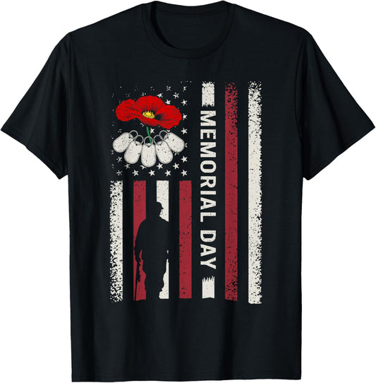 Memorial Day Red Poppy Flower American Flag Usa 4Th Of July
