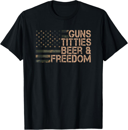Guns Titties Beer Freedom Funny Mens Drinking Usa Flag