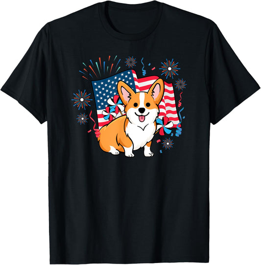 Corgi 4Th Of July American Flag Fireworks