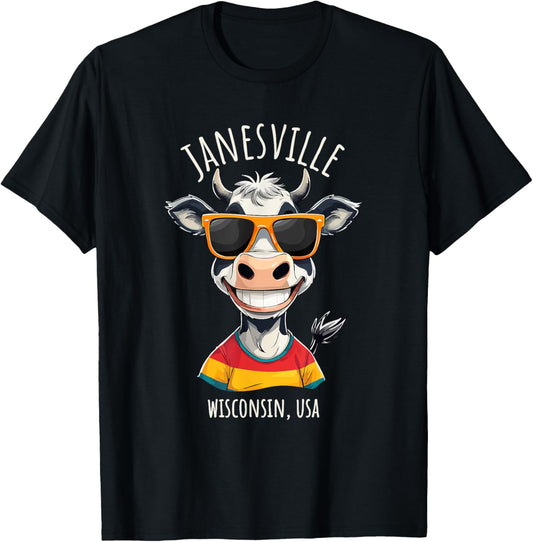 Janesville Wi Usa Funny Cow Cartoon Design