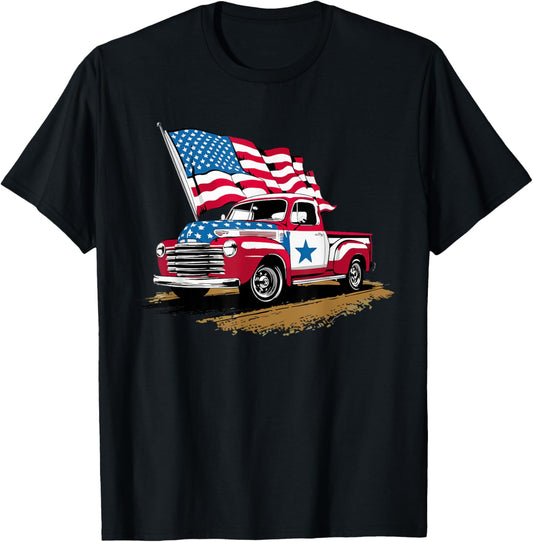 Classic Old Pickup Truck American Flag 4Th Of July Patriotic