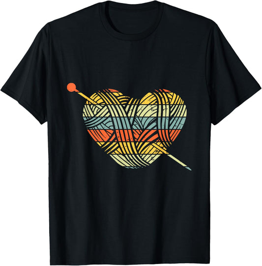 Knitting Crochet Lover Heart Retro Sunset Yarn Knitter