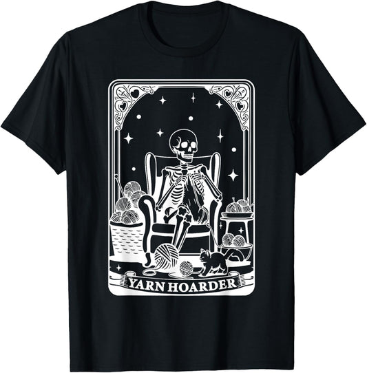 Yarn Hoarder Tarot Card Keleton Knitter Knitting Crochet