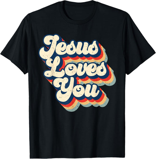 Jesus Loves Retro Vintage Christian Faith Hippie Mens Womens