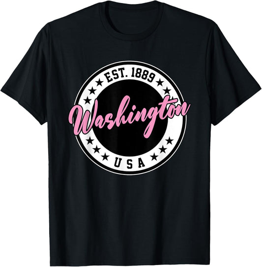 Washington Usa Script Circle Pink Text