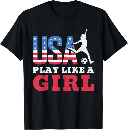 Play Like A Girl American Flag Usa Soccer Sport Game Player