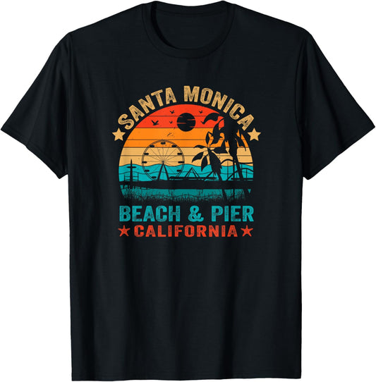 Retro Santa Monica California Usa Beach Pier Ocean Sunset