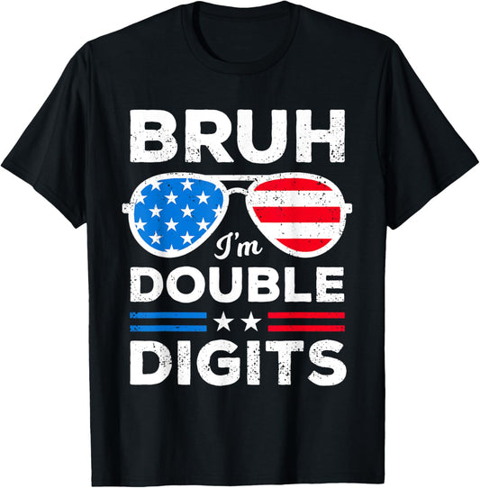 Bruh Im Double Digits Usa Flag Boys Patriotic 10Th Birthday