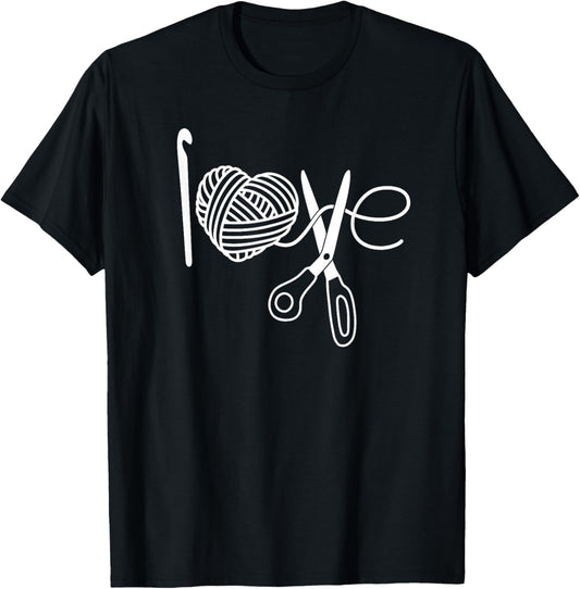 Crochet Love Crochet Heart Yarn Knitting I Love Crochet T-Shirt, Small, Black