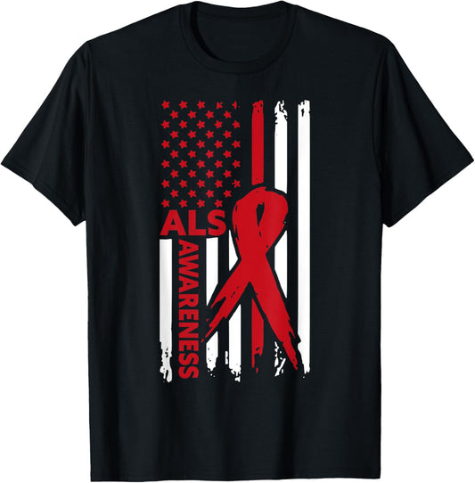 Als Awareness Red Ribbon American Flag Graphic