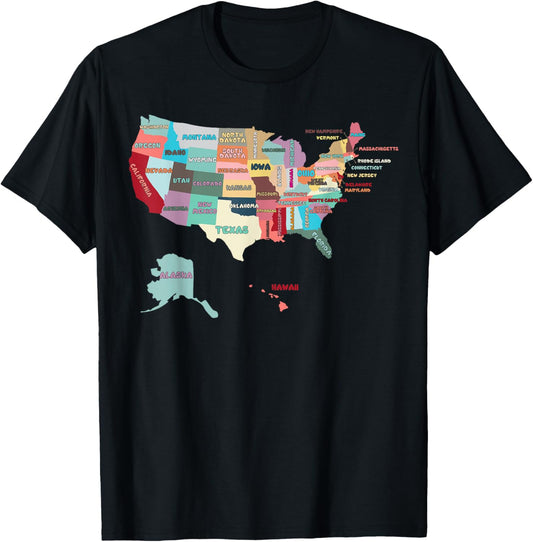 Usa Map T Shirt With States Names United States Us Tee