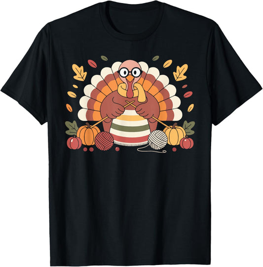 Thanksgiving Turkey Knitting Sweater with Pumpkins and Yarn