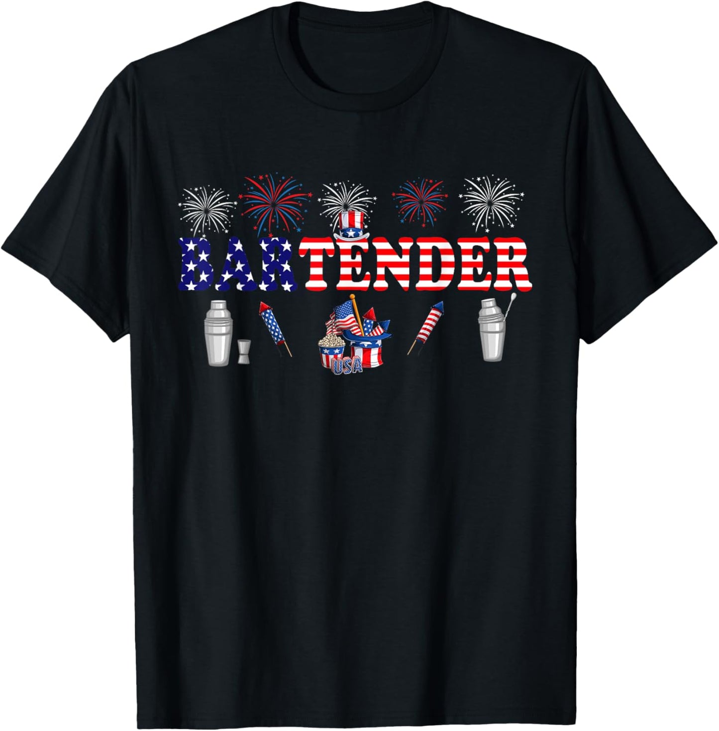 Bartender Costume Proud 4Th Of July American Flag Fireworks