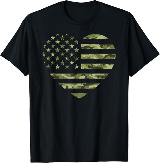 Green Camo American Flag Heart Camouflage Tactical Military