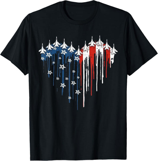 Fighter Jet Airplane American Flag Heart 4Th Of July Retro