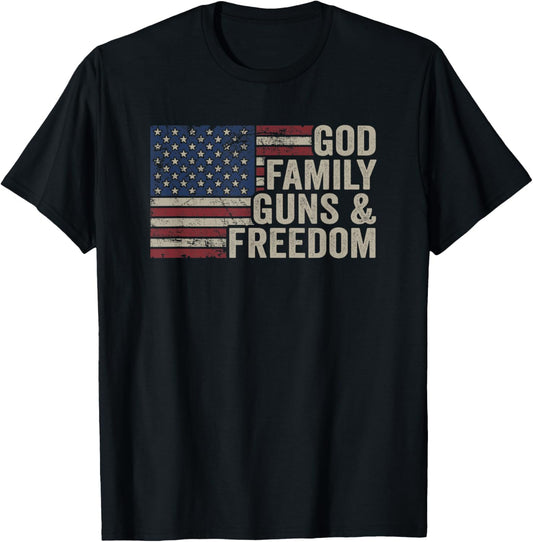 God Family Guns Freedom Pro Gun Vintage Usa Flag