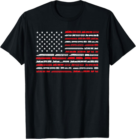 Train Railroad American Flag Vintage Locomotive