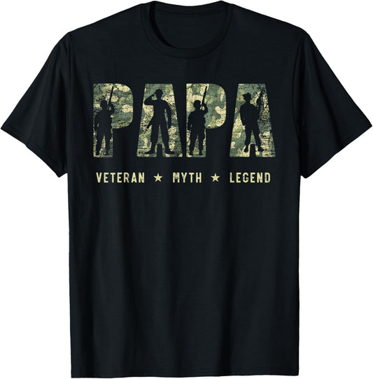 Mens Papa Veteran Myth Legend American Flag Fathers Day