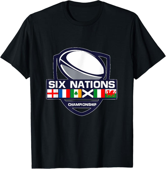 Rugby 6 Nations Apparel Six Nations T Shirt Men Adults Unisex Short Sleeve Black Small Cotton 65 Polyester 35