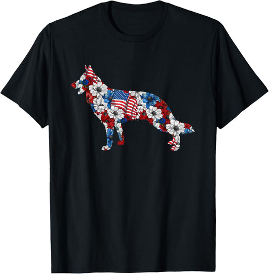 German Shepherd 4Th Of July Flower American Flag Patriotic