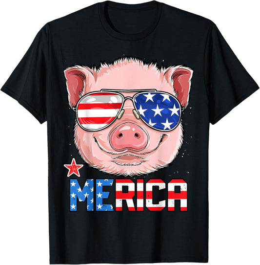 Pig Merica 4Th Of July T Shirt Girls Kids American Flag Usa