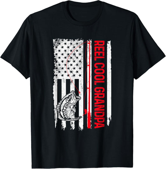 Mens Reel Cool Grandpa Fishing American Flag Funny Papa Dad