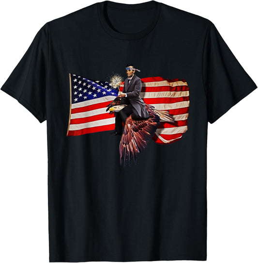 Abe Lincoln Riding Eagle Tshirt Funny July 4Th American Flag
