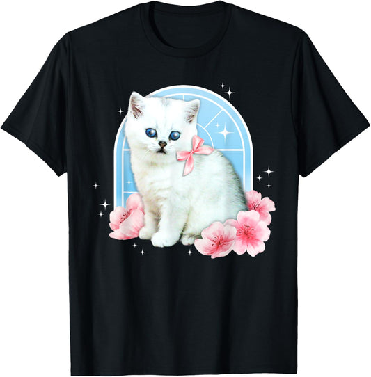 Cute y2k Aesthetic Cat Flower 90s 2000s Vintage Graphic
