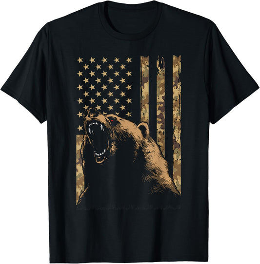 Desert Camo Grizzly Bear Grunge American Flag Tactical Usa