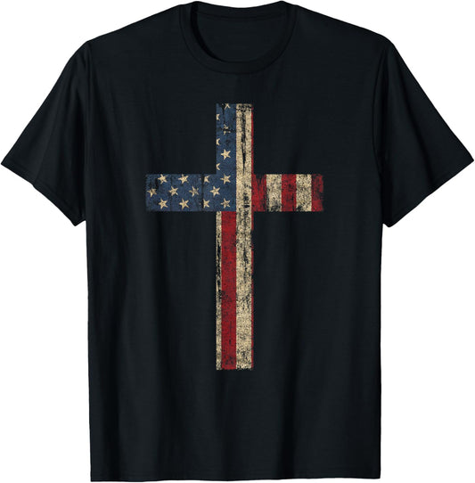 Patriotic Cross American Flag Faith Us Independence Day