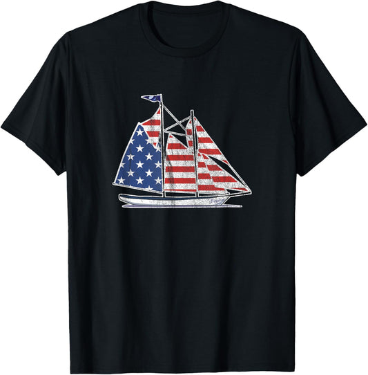 Sailboat Usa American Flag Distressed Sailing Sail Boat