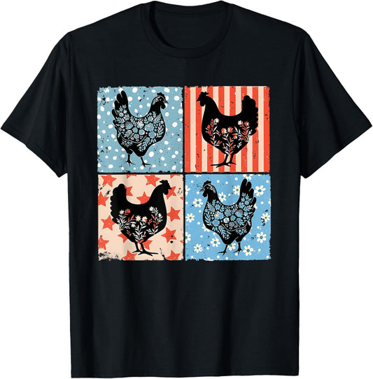Happy 4Th Of July Floral Chicken Flowers Patriotic Usa Flag