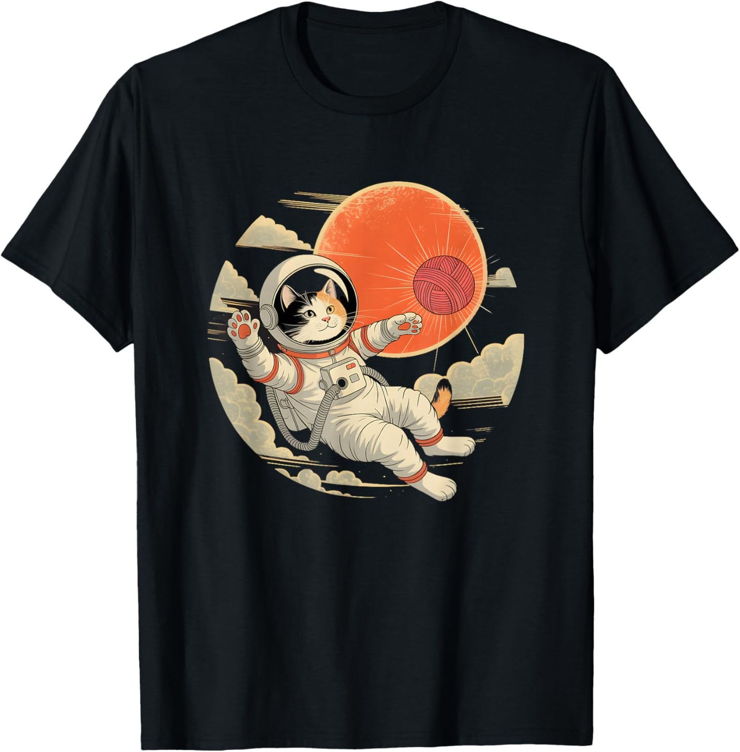 Astronaut Calico Cat Playing with Yarn in Space