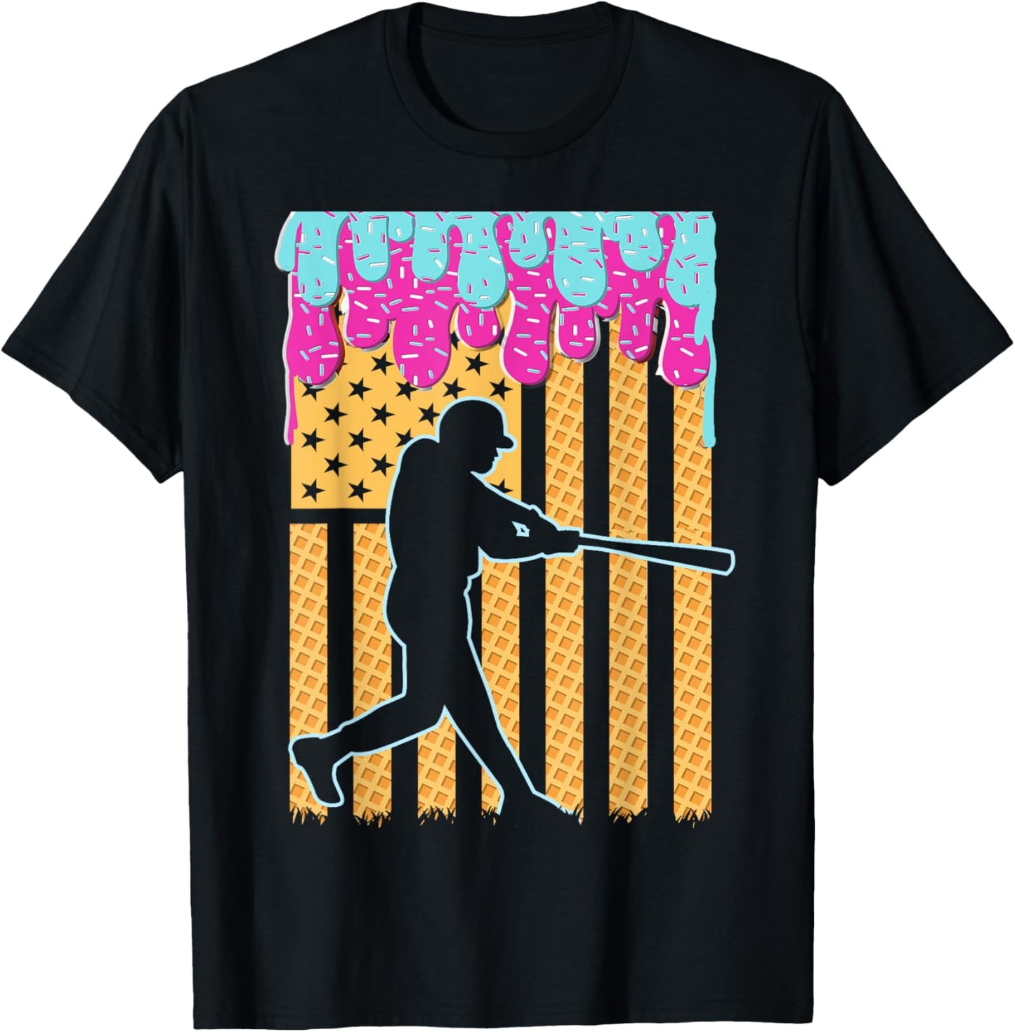 Baseball Drip Bat Boys Ice Cream American Flag 4Th Of July
