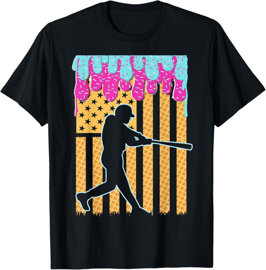 Baseball Drip Bat Boys Ice Cream American Flag 4Th Of July