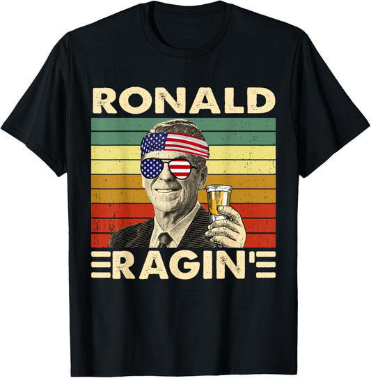 Ronald Ragin Drinking President Vintage Retro American Flag